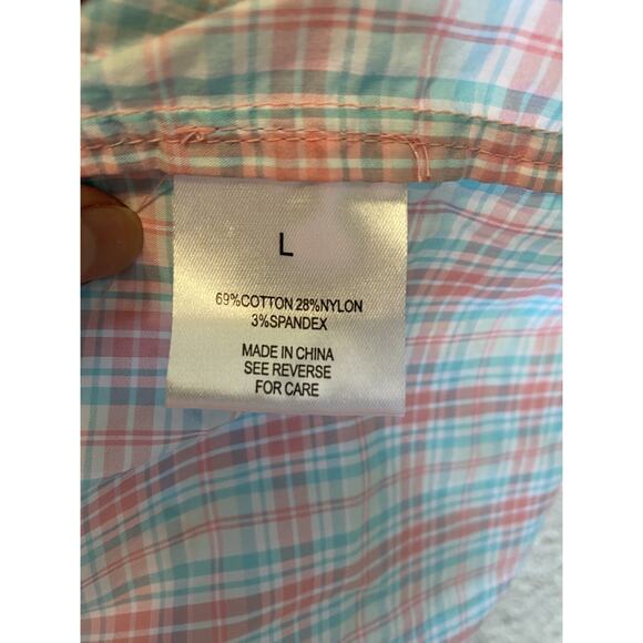 Mens Shirt Size Large Tackle & Tides Plaid Button Down UPF 28 Stain Resistant - Picture 7 of 10